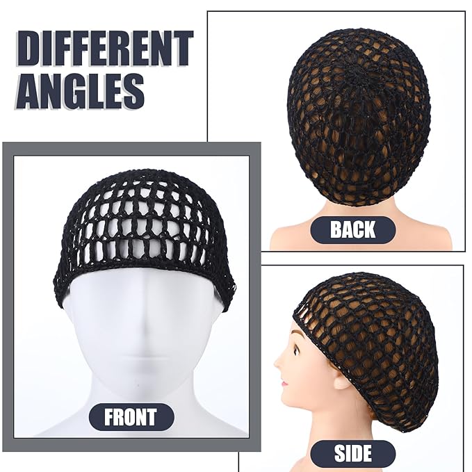 Geyoga 4 Pieces Mesh Crochet Hair Net Rayon Knit Snood Hat Thick Short Women Hairnet Snoods Cover Ornament for Sleeping (Royal Blue, Sky Blue, Rose Red,Pink)