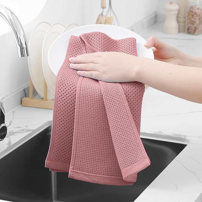 Homaxy 100% Cotton Waffle Weave Kitchen Dish Towels 8-Pack, Dried Rose | 13 x - Image 4