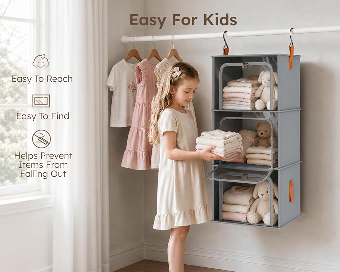 6-Tier Modular Hanging Closet Organizer Shelves, Front Opening, Oxford Fabric - Image 7
