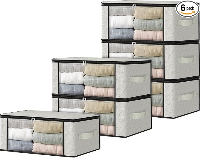 HomeHacks 6-Pack Clothes Organizer Storage Bags, 35L Storage Bins, Reinforced by HomeHacks