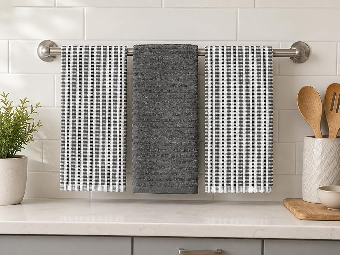 Serafina Home Thanksgiving Kitchen Towels- Set of 3 100% Cotton Solid Dark Gray - Image 2