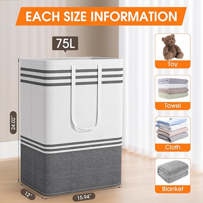 2 Pack Large Laundry Baskets, Laundry Hampers - Image 2