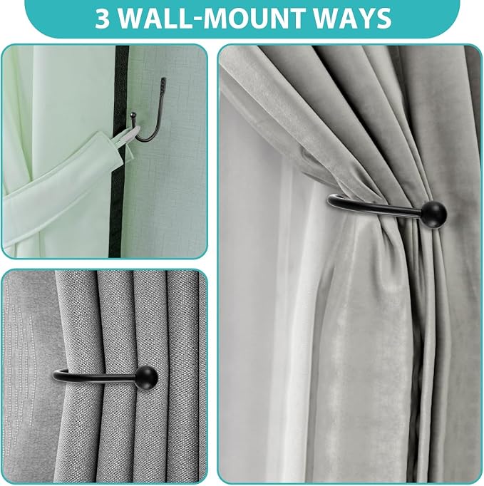 8 Pcs Curtain Tie Backs, Metal Curtain Holdbacks | Wall Mounted, U Shaped - Image 4