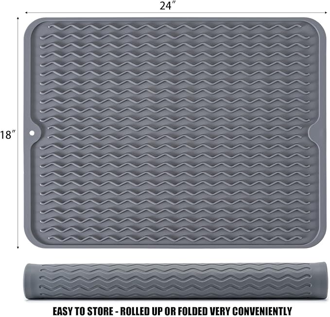 Silicone Dish Drying Mat, Non-Slip Easy Clean Sink Mat, Large Heat-resistant - Image 2