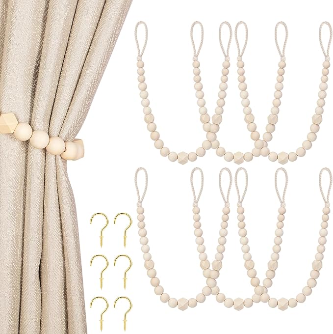 KLOGTSIND Wood Bead Curtain Tiebacks, 6 Pack Curtain Tie Backs by KLOGTSINDDirect