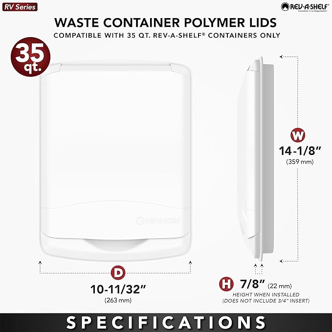 Rev-A-Shelf 35 Quart Polymer Plastic Trash Can Replacement Lid for Kitchen/Laundry Room Sliding Cabinet Base Lid, 2 Pack, Champagne, RV-35-LID12-1-40