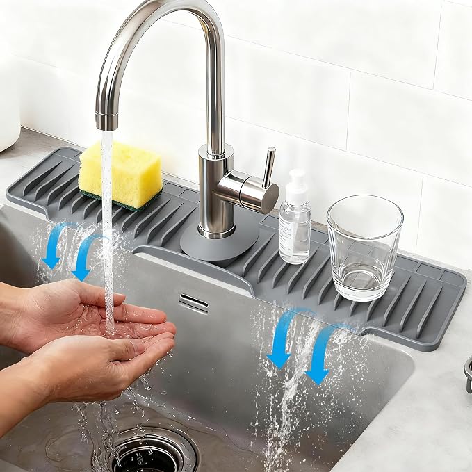 24" Silicone Faucet Mat for Kitchen Sink of The Lastest, Dark Grey | 8° Slope by Unknown