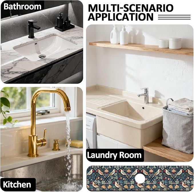 2 Pcs Kitchen Sink Splash Guard Faucet Mat Retro Strawberry Flowers Faucet Mats - Image 7