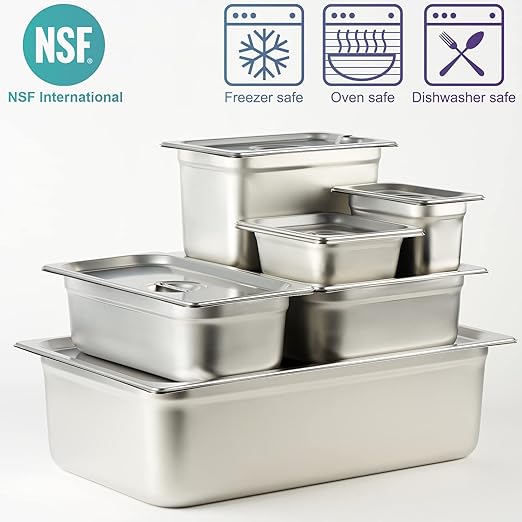 CURTA 6 Pack Full Size 4" Deep Anti-Jam Hotel Pans, NSF Certified 18/8 Stainless Steel Steam Table Food Pans for Catering, Buffet, Restaurant, Commercial Kitchen, Dishwasher Safe, Freezer Safe