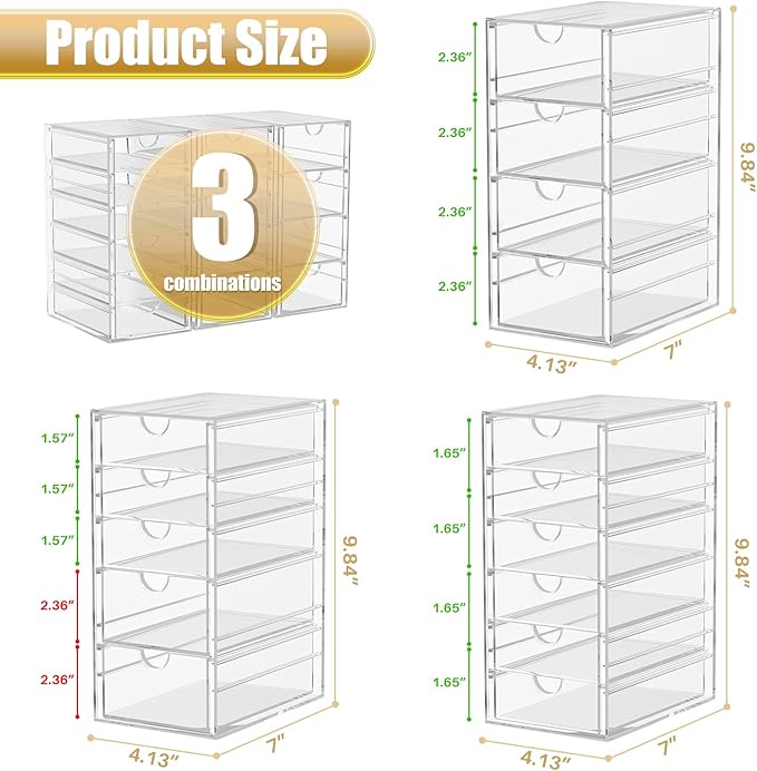 YFXCVSL 3-Pack Acrylic 15-Drawer Storage & Makeup Organizer - Image 3