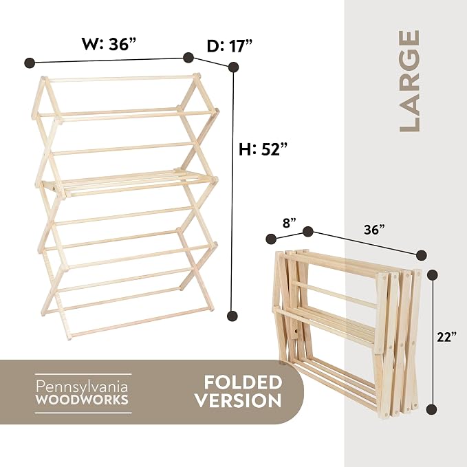 Clothes Drying Rack: Solid Maple Hard Wood Laundry Rack - Image 4