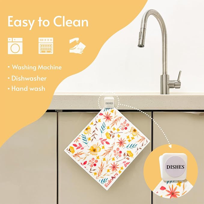 Eulnars Swedish Dishcloths for Kitchen, 8 Pack Watercolor Reusable Paper Towels - Image 2