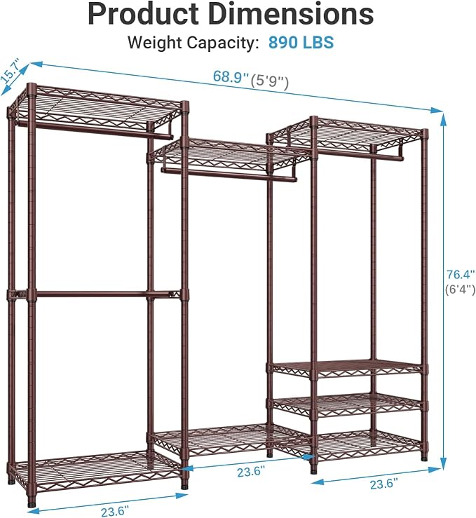 VIPEK V5 Heavy Duty Clothes Rack, Modular Closet System, Bronze | 890 lbs Load - Image 5