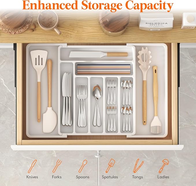 Lifewit Expandable Silverware Drawer Organizer, Kitchen Utensil Tray | BPA-free - Image 2