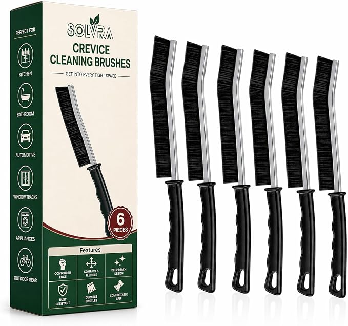 Crevice Cleaning Brush Set – 6Pcs Hard Bristle Cleaning Tools by Solvra