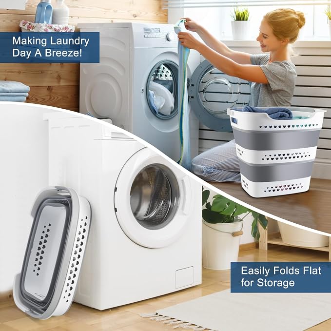 Collapsible Laundry Baskets 42L 2 Pack Pop Up Clothes Hamper - Image 2