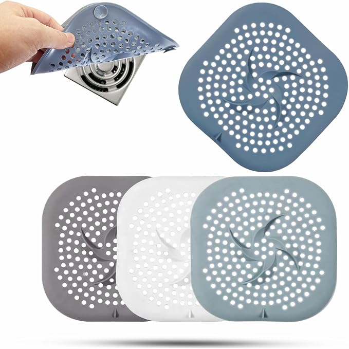 5.9" Square Drain Cover with Suction Cups, Hair Catcher, 4 Pack | by Sgdazo
