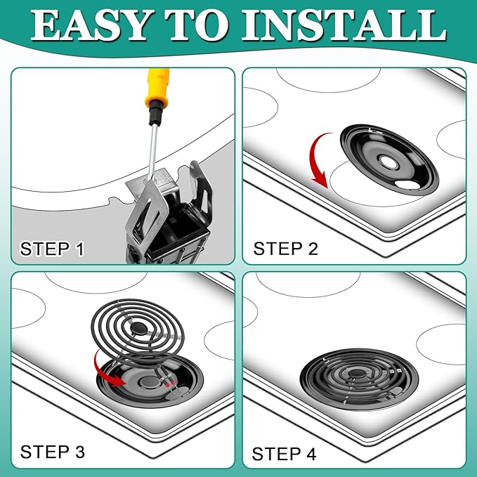 5304430149 5304430150 Porcelain Drip Pan Set & MP22YA Electric Range Burner Element Unit Set with 330031 Range Burner Receptacle Kit Compatible with Frigidaire Kenmore Range Oven/Stove by Cenipar