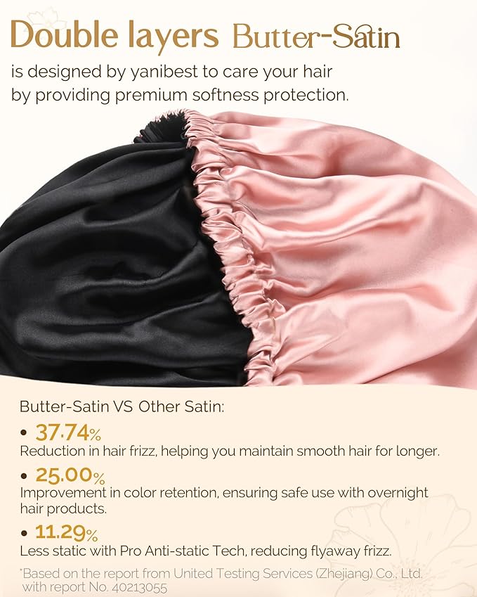 YANIBEST Adjustable Satin Bonnet Double Layer Hair Bonnet for Sleeping Bonnets for Women Hats Curly Natural Hair, Blush Pink