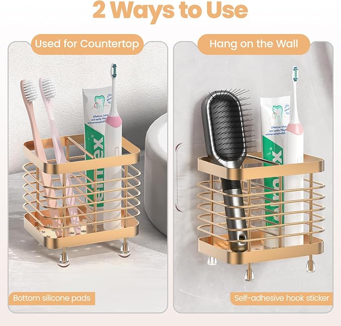 Luxspire Toothbrush Holders for Bathroom, Stainless Steel, 2 Slots, Rose Gold | - Image 2