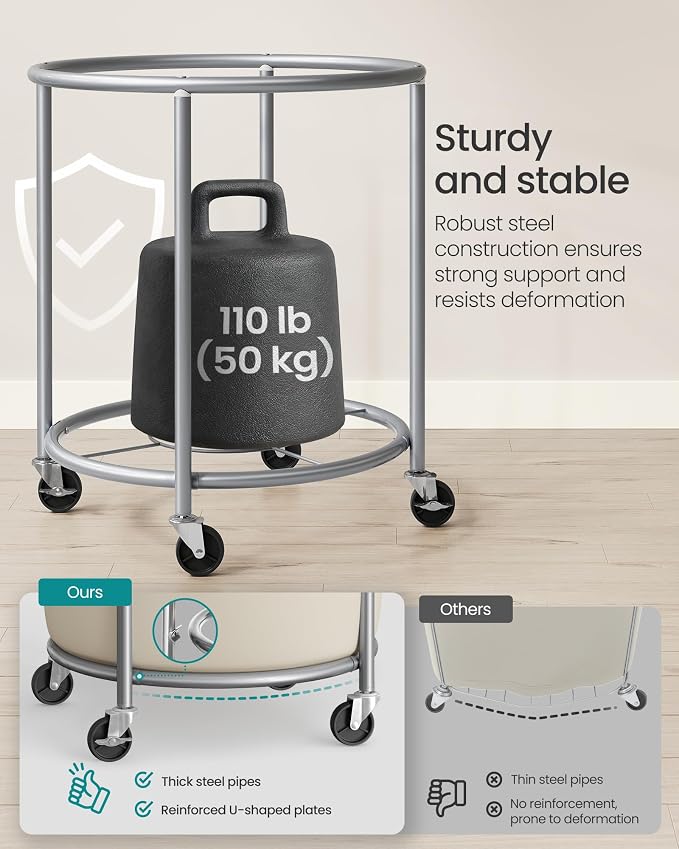 SONGMICS Laundry Basket with Wheels, 190 L, Steel Frame, Removable Bag - Image 4