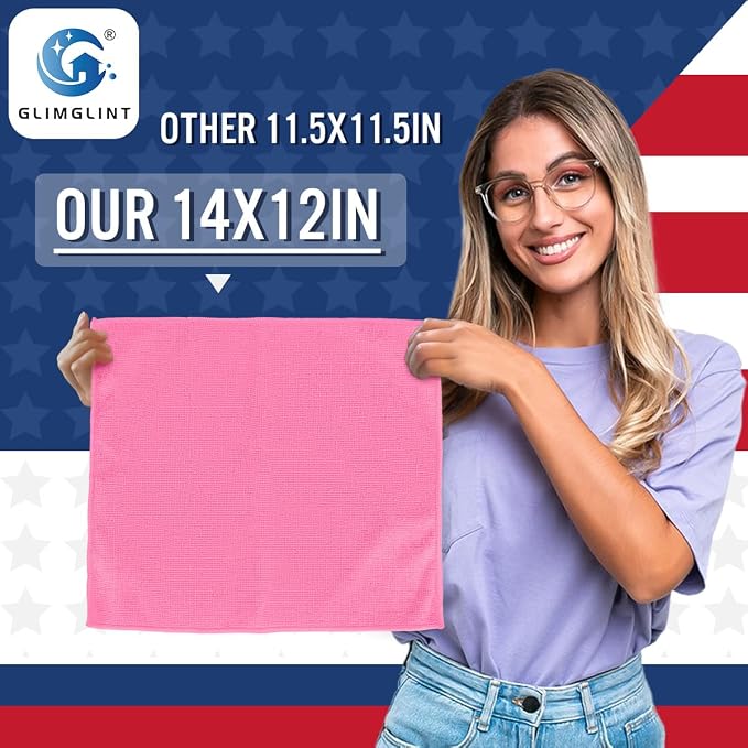 GLIMGLINT Microfiber Cleaning Cloth, 12 Pack Towels - Image 2