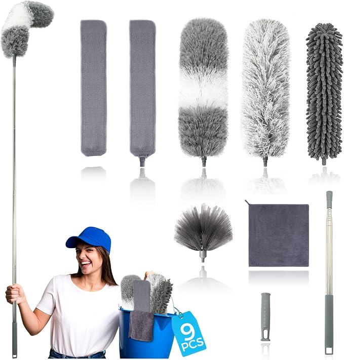 9Pcs Dusters for Cleaning Kit, Extendable Microfiber Duster Tools by AURUZA