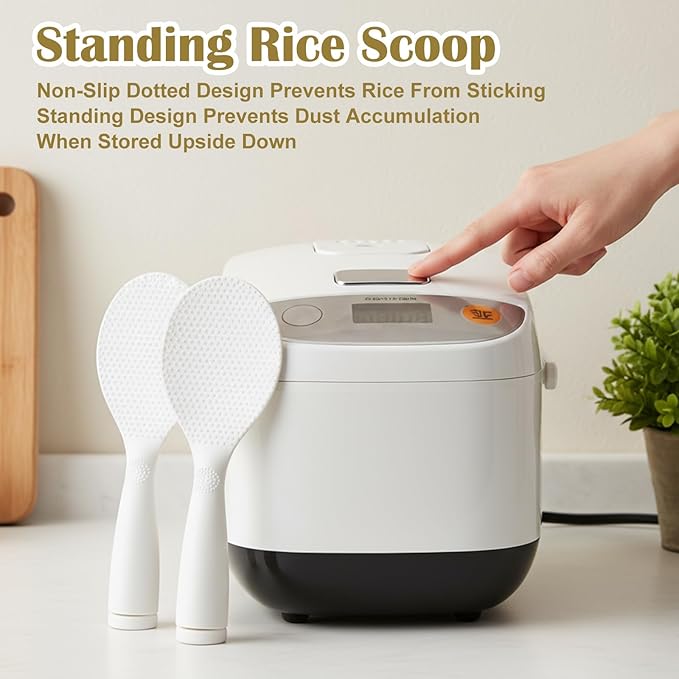 3 Pcs Standing Rice Spatula Food-Grade Rice Spoon Non-Stick Cookware Scoop Paddle 329°F Heat Resistant Lightweight Cooker Scooper for Sushi Pasta Cooking & Serving (White)