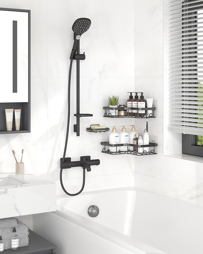 Sakugi Corner Shower Caddy, Soap Holder & Hooks - Image 8