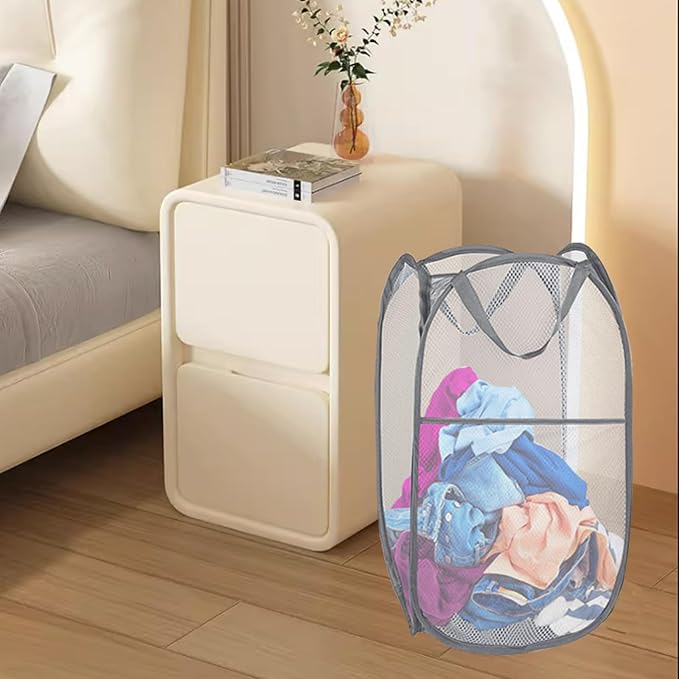 Foldable Mesh Laundry Baskets 2 Pack Large Side Pocket Strong Handle - Image 5