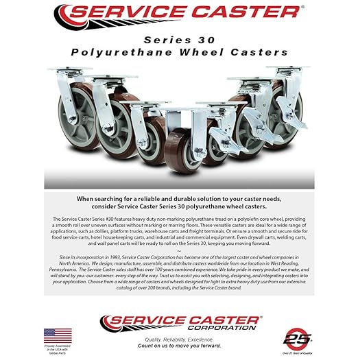 Service Caster Brand Replacement Caster for Uline Caster H-6612SWB - Swivel Top Plate Caster with 4 Inch Polyurethane Wheel and Top Lock Brake - Fits Platform, U-Boat and Panel Trucks H-4168