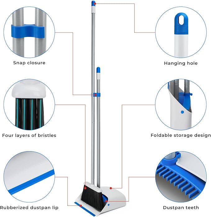 Broom and Dustpan Set with Long Handle 52", Standing Broom and Dust Pan Set - Image 4