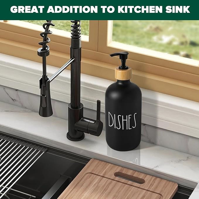 Dish Soap Dispenser for Kitchen, Matte Black Soap Dispenser, Glass Dishes Soap - Image 4