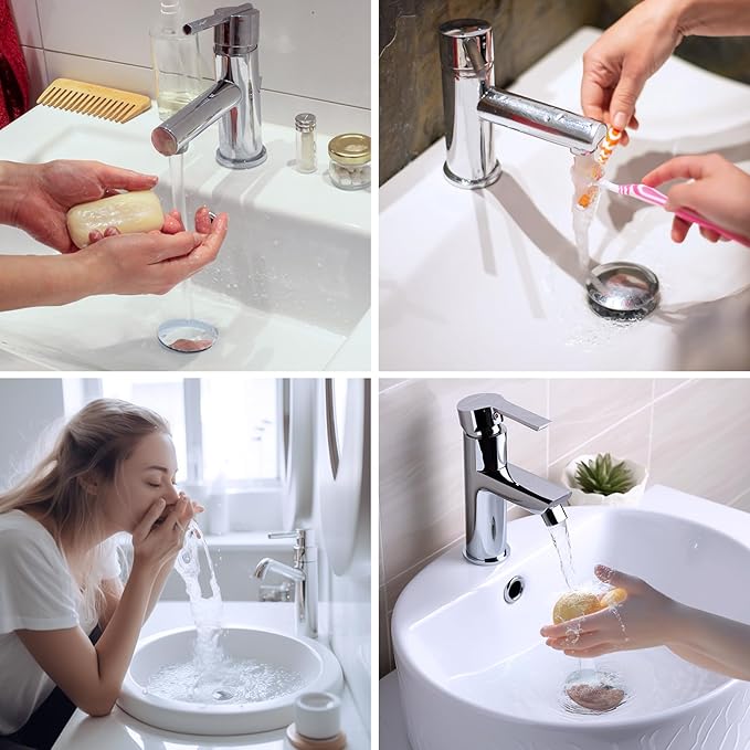 Hibbent All Metal 2 in 1 Bathroom Sink Stopper, Universal Pop Up Drain Strainer, Brass Bullet Core Push Type Sink Stopper for 1.1''~2.3'' Basin, Big Push Button, Anti Clogging Drain Filter, Chrome