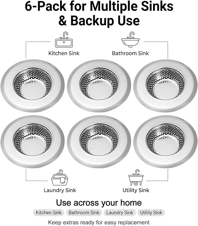 Kingrol Kitchen Sink Strainer 6-Pack, 4.5 Inch Stainless Steel Sink Drain - Image 4