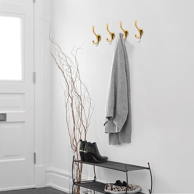 10 Pack Brushed Gold Coat Hooks Wall Mount Heavy Duty Utility Retro Double Hooks - Image 5