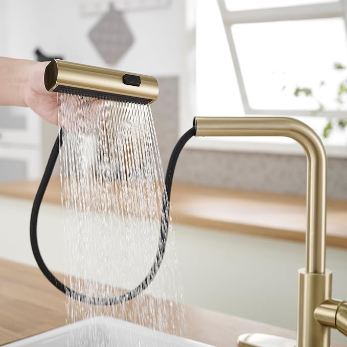 Gold Kitchen Faucets with Pull Down Sprayer, Waterfall Kitchen Sink Faucet - Image 5