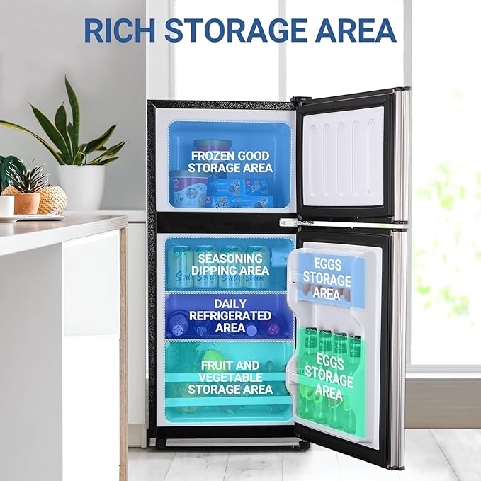 Mini Refrigerator with Freezer 4.0 Cu. Ft., Small Dorm Fridge with Freezer, Adjustable Thermostat Compact Fridge Freezers for Apartment, Dorm, Kitchen, Office, Silver