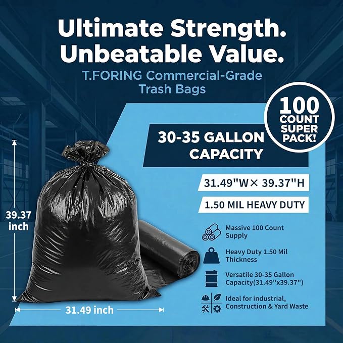30-35 Gallon Trash Bags Heavy Duty 1.5 Mil, Strong Plastic Can Liners, Fit 112 - Image 3