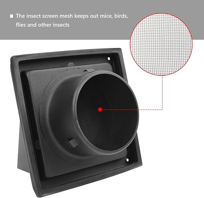 5 Inch Black Dryer Vent Cover Outside Stainless Steel Wall Vent with Removable Cover and Insect Screen Mesh RAL9011