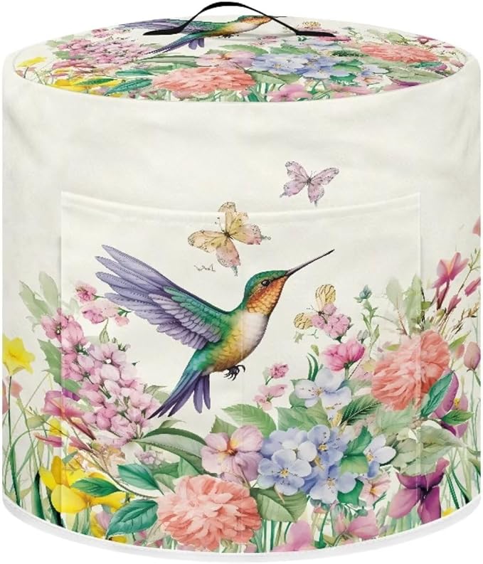 Appliance Dust Covers for Air Fryer & Pressure Cooker, Small Appliance Covers with Pockets Fits Pressure Cooker (3 Quart) and Extra Accessories - Hummingbird Floral