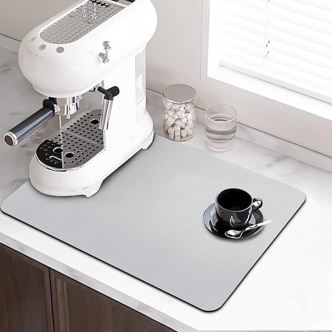 LOPNUR Small Dish Drying Mat for Kitchen Counter, Light Grey | Coffee Mat and - Image 2