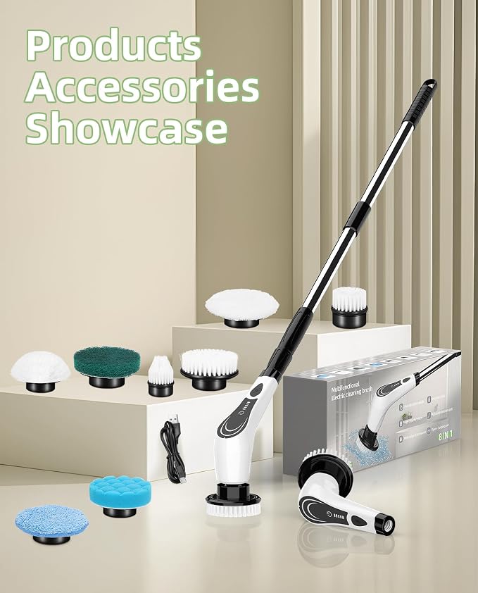 Cordless Electric Spin Scrubber, 8-in-1 Bathroom Cleaner | Bathroom scrubber - Image 7