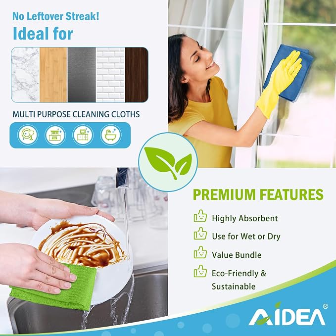 AIDEA Microfiber Cleaning Cloth, Soft Absorbent Rags, Shop Towels, Microfiber - Image 4