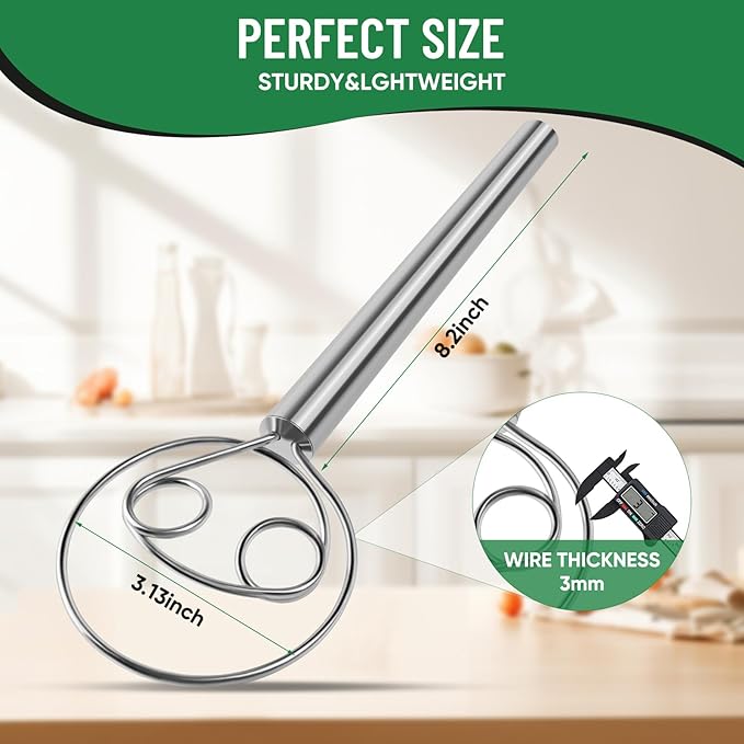 Danish Dough Whisk Stainless Steel Hook Dutch Bread Mixer Hand Tool for Sourdough Baking Making Blending Pastry Pizza