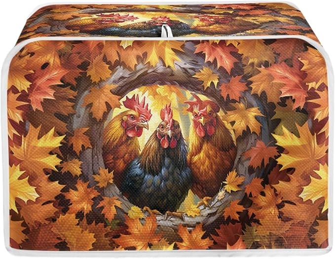 UNICEU Maple Leaf Rooster Print Toaster Cover 4 Slience Fingerprint Protection for Bread Maker Kitchen Small Appliance Protection Home Decor