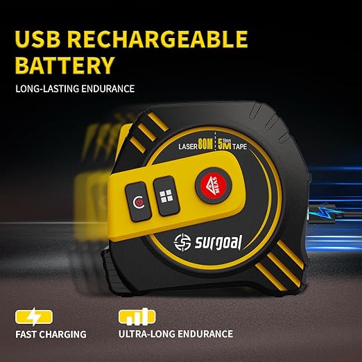 2-in-1 Laser Tape Measure USB-C Recharge 262Ft Laser & 16Ft Tape Red-Beam - Image 6