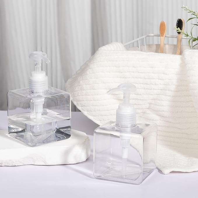 Plastic Pump Bottle Refillable Lotion Soap Dispenser 8.5oz Clear 2 Pack | Sturdy - Image 3