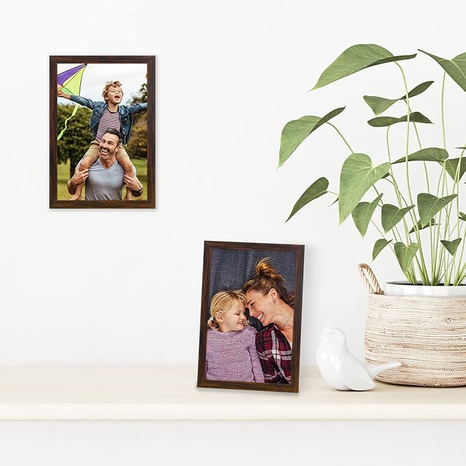 Americanflat 4x6 Picture Frame with Shatter-Resistant Glass - Streamline Collection - Thin Border Photo Frame for Tabletop and Wall Display - Hanging Hardware and Easel Stand Included - Walnut