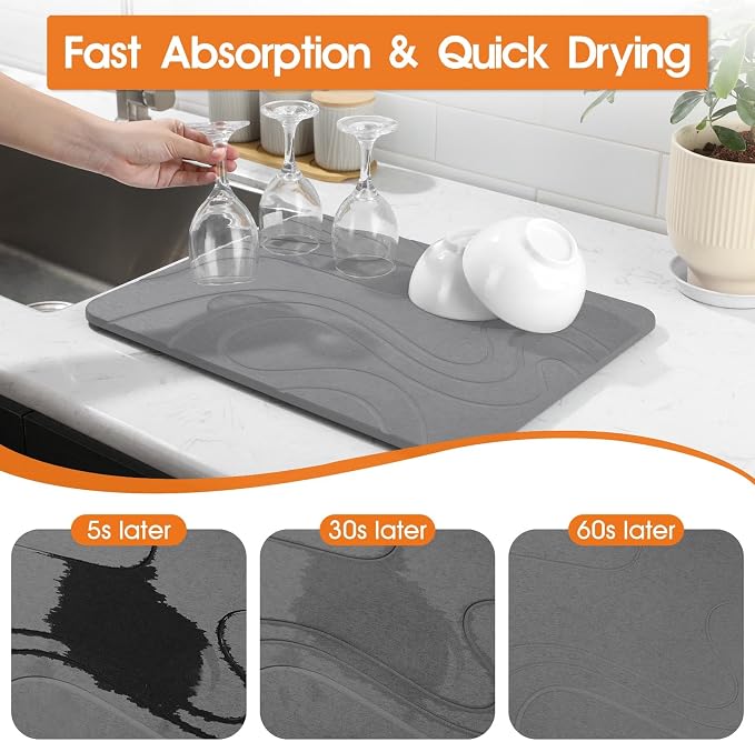 Snuggery Stone Drying Mat for Kitchen Counter 18"x14" | Fast Absorption - Image 3
